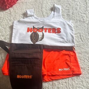 Hooters White and Orange Outfit with Brown Pouch